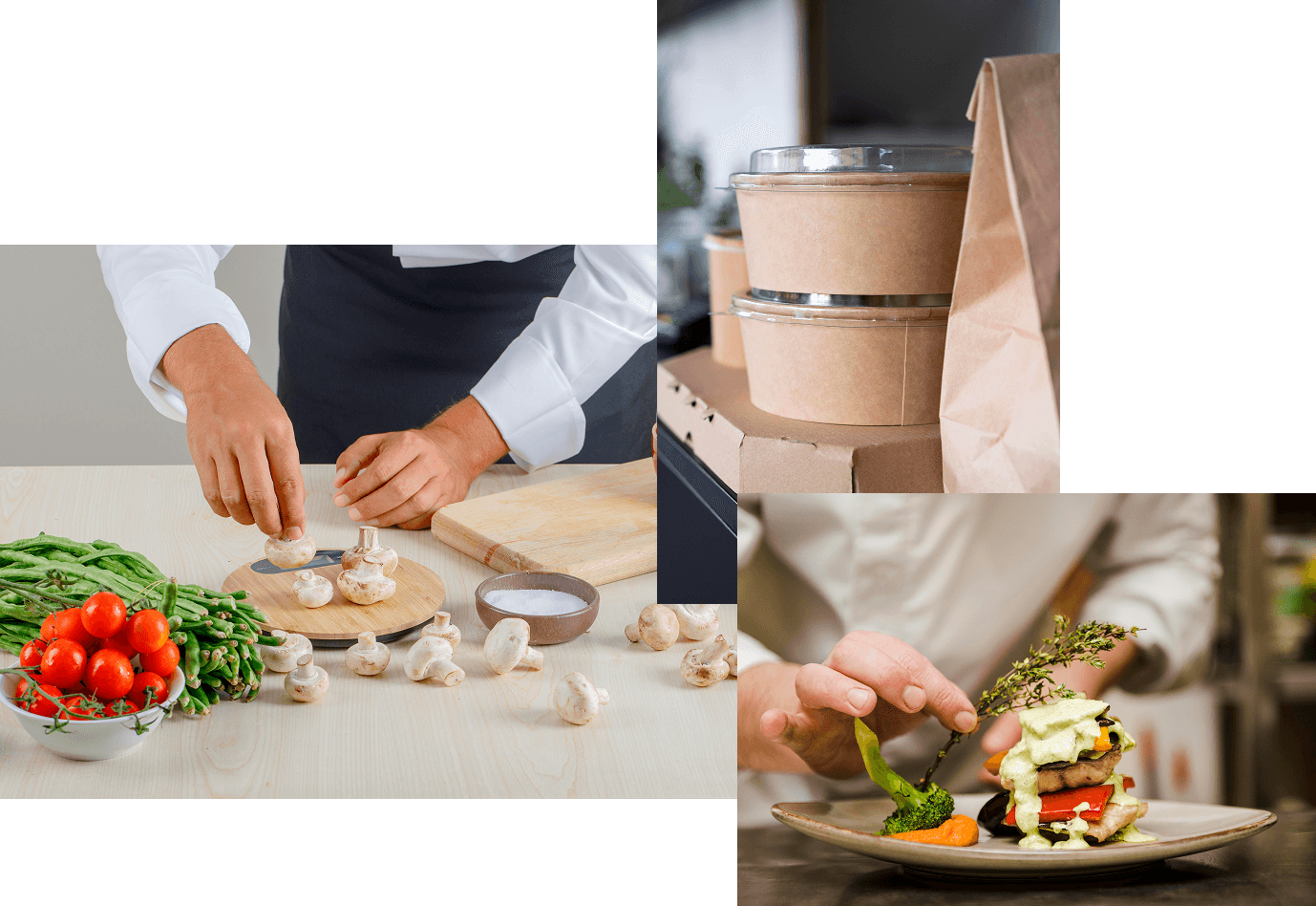 3 images showing healthy and hygenic food